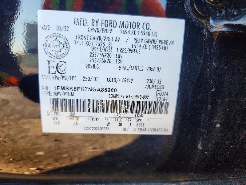 Aukcja sprzedaży 2022 Ford Explorer, vin: 1FMSK8FH7NGA85900, numer aukcji: 66699056