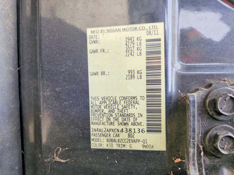 65753846 :رقم المزاد ، 1N4AL2APXCN438136 vin ، 2012 Nissan Altima مزاد بيع