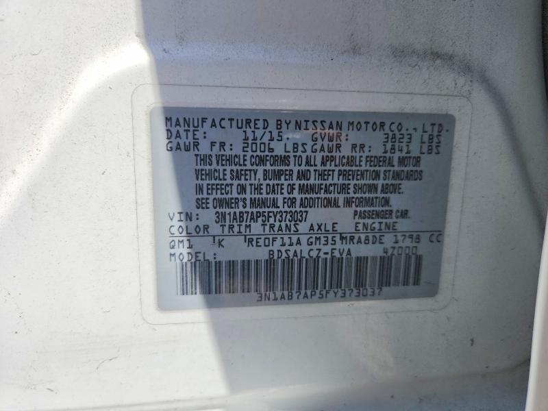 2015 Nissan Sentra მანქანა იყიდება აუქციონზე, vin: 3N1AB7AP5FY373037, აუქციონის ნომერი: 64292716