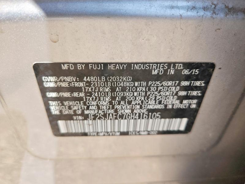 Продаж на аукціоні авто 2016 Subaru Forester, vin: JF2SJAFC7GH416105, номер лоту: 64942946
