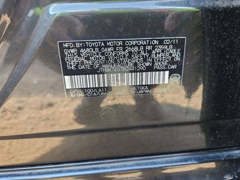 Aukcja sprzedaży 2011 Lexus Es, vin: JTHBK1EG7B2441290, numer aukcji: 62630006