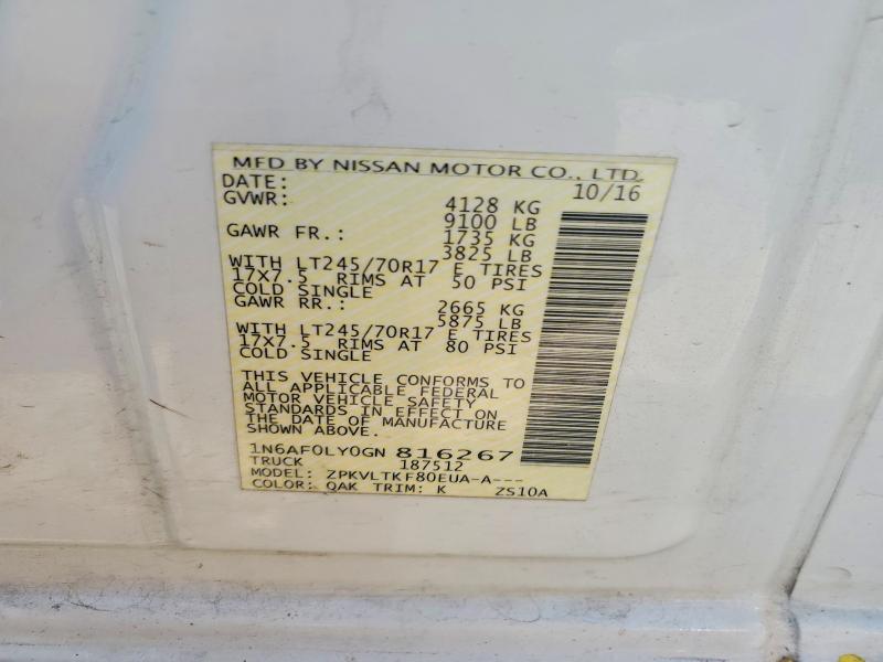 65696716 :رقم المزاد ، 1N6AF0LY0GN816267 vin ، 2016 Nissan Nv مزاد بيع