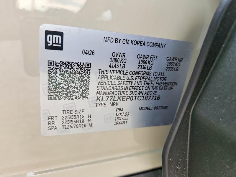 Aukcja sprzedaży 2026 Chevrolet Trax, vin: KL77LKEP0TC187716, numer aukcji: 65052376