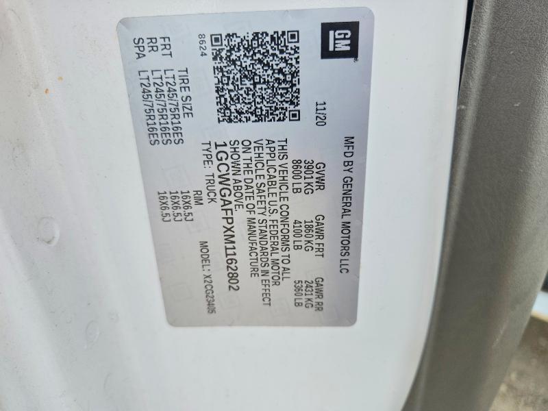 66273196 :رقم المزاد ، 1GCWGAFPXM1162802 vin ، 2021 Chevrolet Express G2500 مزاد بيع