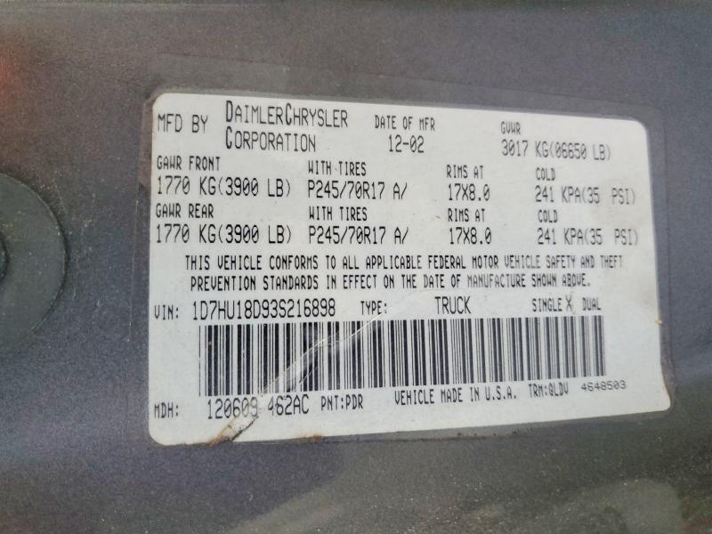 Продаж на аукціоні авто 2003 Dodge Ram 1500, vin: 1D7HU18D93S216898, номер лоту: 65857896
