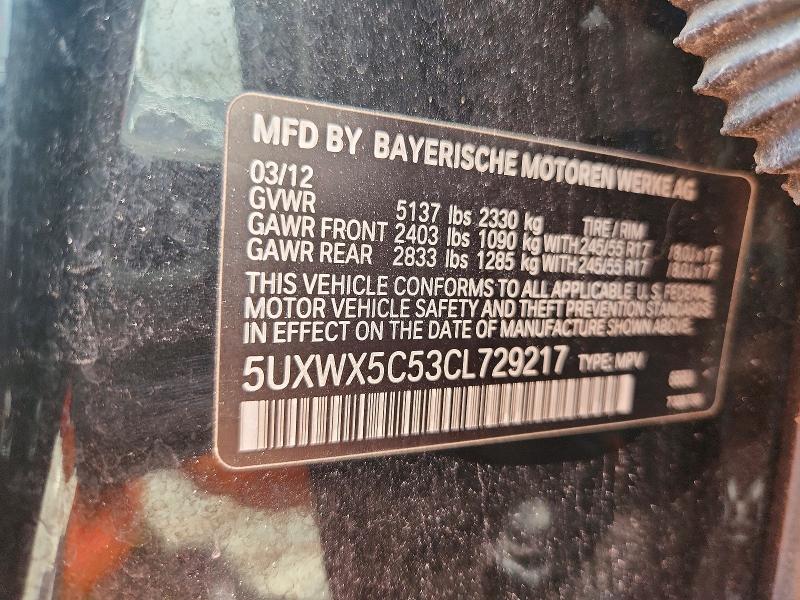 66824856 :رقم المزاد ، 5UXWX5C53CL729217 vin ، 2012 Bmw X3 مزاد بيع