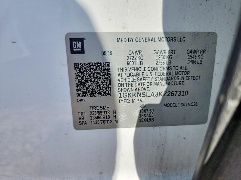 2019 Gmc Acadia მანქანა იყიდება აუქციონზე, vin: 1GKKNSLA3KZ267310, აუქციონის ნომერი: 63910166