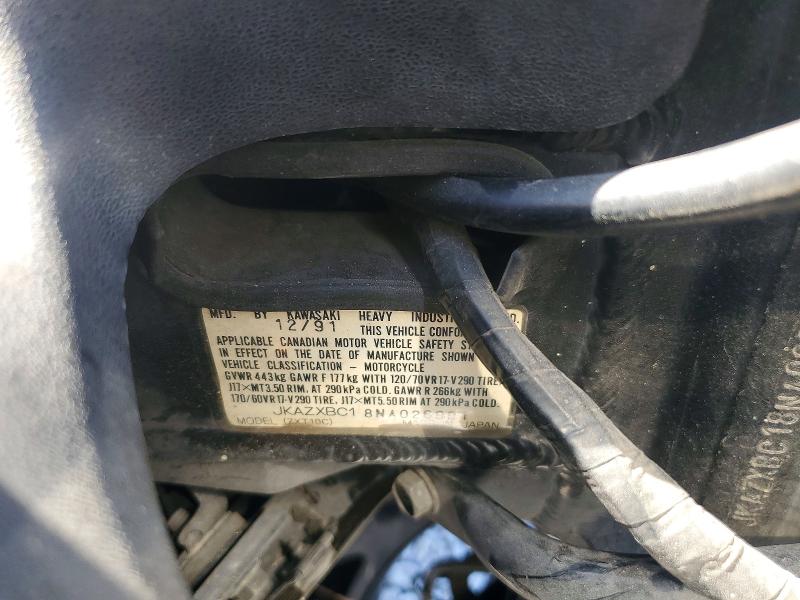 Продаж на аукціоні авто 1992 Kawasaki Zx1100, vin: JKAZXBC18NA026991, номер лоту: 62311186