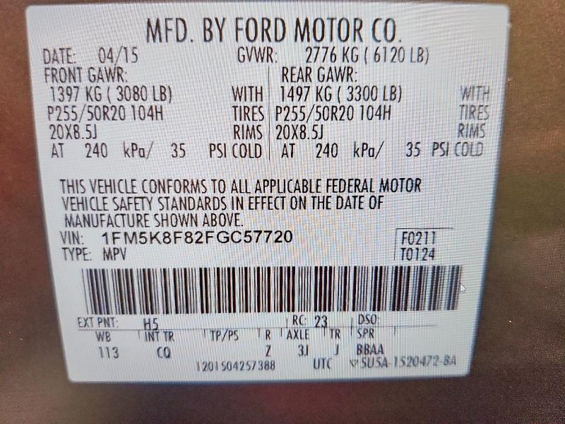 64812736 :رقم المزاد ، 1FM5K8F82FGC57720 vin ، 2015 Ford Explorer مزاد بيع