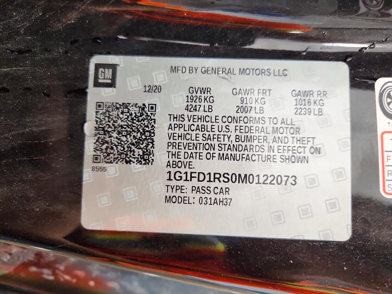 Aukcja sprzedaży 2021 Chevrolet Camaro, vin: 1G1FD1RS0M0122073, numer aukcji: 63509786