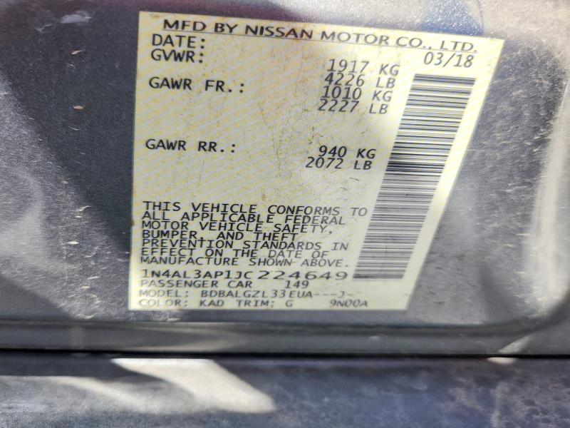 2018 Nissan Altima მანქანა იყიდება აუქციონზე, vin: 1N4AL3AP1JC224649, აუქციონის ნომერი: 65521006