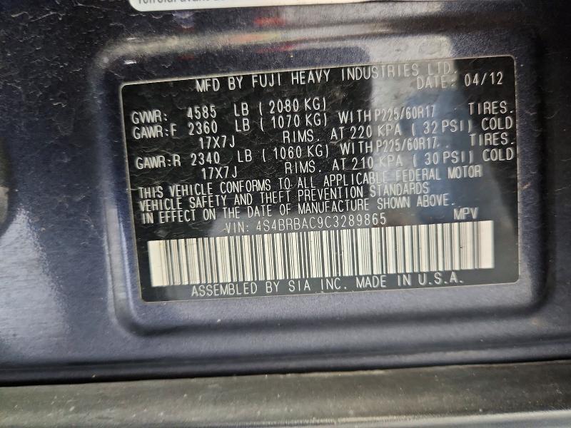 65107456 :رقم المزاد ، 4S4BRBAC9C3289865 vin ، 2012 Subaru Outback مزاد بيع