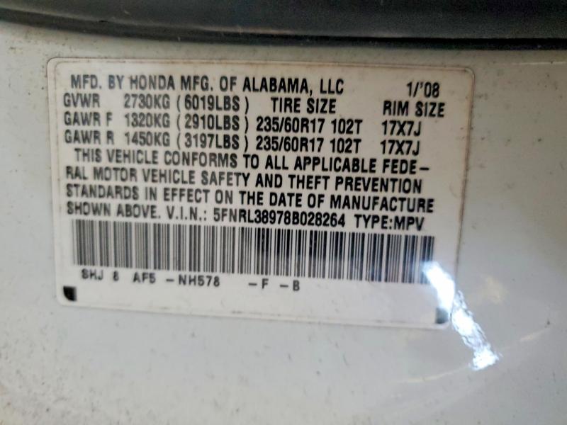 Aukcja sprzedaży 2008 Honda Odyssey, vin: 5FNRL38978B028264, numer aukcji: 63941966