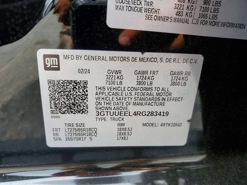 2024 Gmc Sierra მანქანა იყიდება აუქციონზე, vin: 3GTUUEEL4RG283419, აუქციონის ნომერი: 63377626