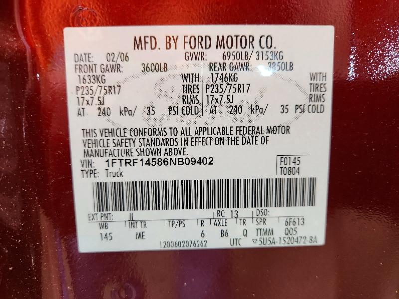 Aukcja sprzedaży 2006 Ford F150, vin: 1FTRF14586NB09402, numer aukcji: 65991806