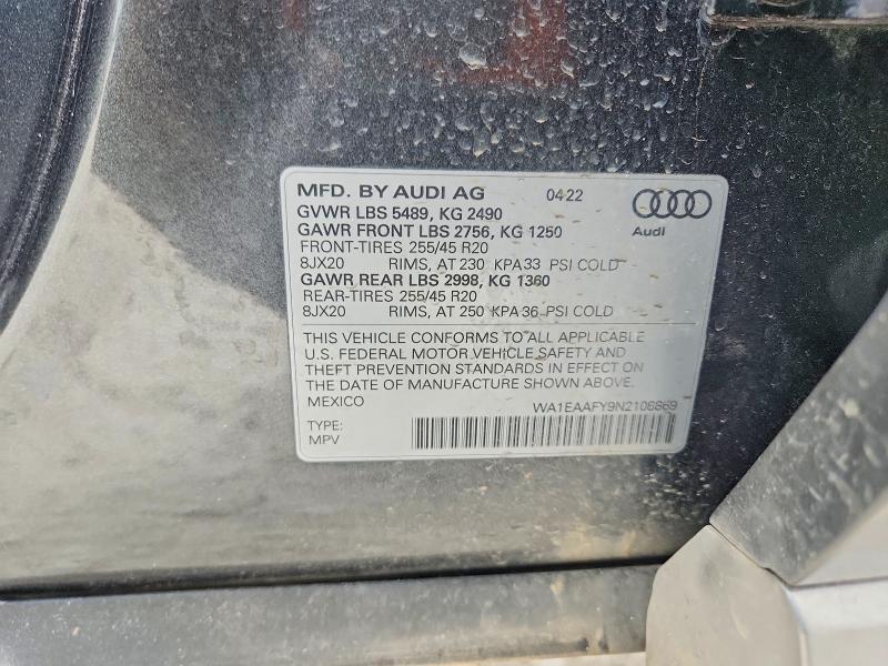 Aukcja sprzedaży 2022 Audi Q5, vin: WA1EAAFY9N2108869, numer aukcji: 63415876