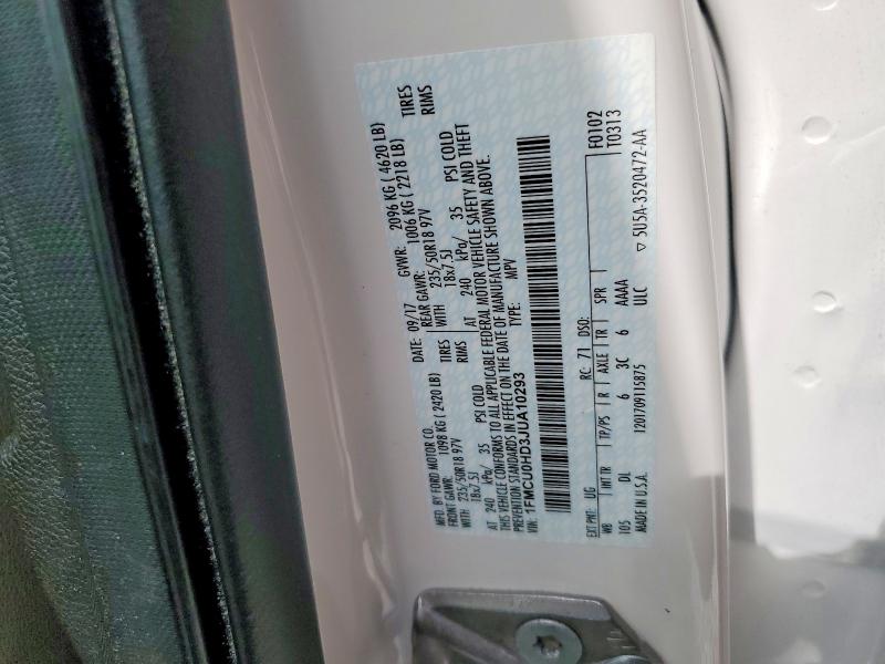 2018 Ford Escape მანქანა იყიდება აუქციონზე, vin: 1FMCU0HD3JUA10293, აუქციონის ნომერი: 66407036