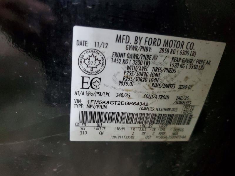 63494006 :رقم المزاد ، 1FM5K8GT2DGB64342 vin ، 2013 Ford Explorer مزاد بيع