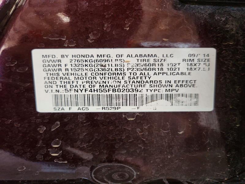 Продаж на аукціоні авто 2015 Honda Pilot, vin: 5FNYF4H55FB020392, номер лоту: 65052506
