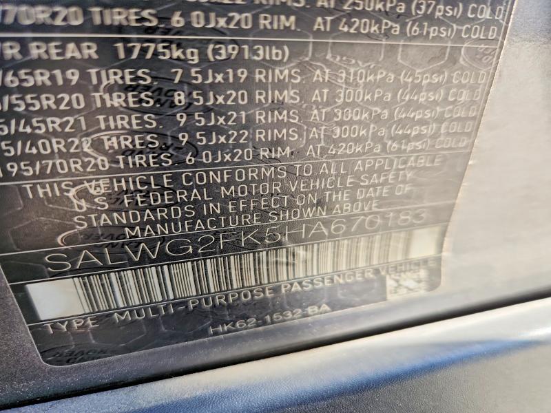 Продажа на аукционе авто 2017 Land Rover Range Rover Sport, vin: SALWG2FK5HA670183, номер лота: 64088796