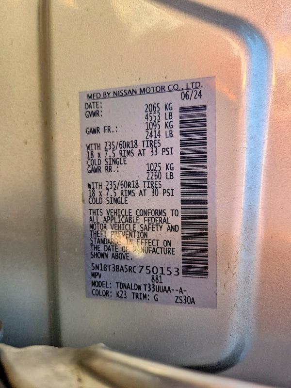 Продаж на аукціоні авто 2024 Nissan Rogue, vin: 5N1BT3BA5RC750153, номер лоту: 66042906