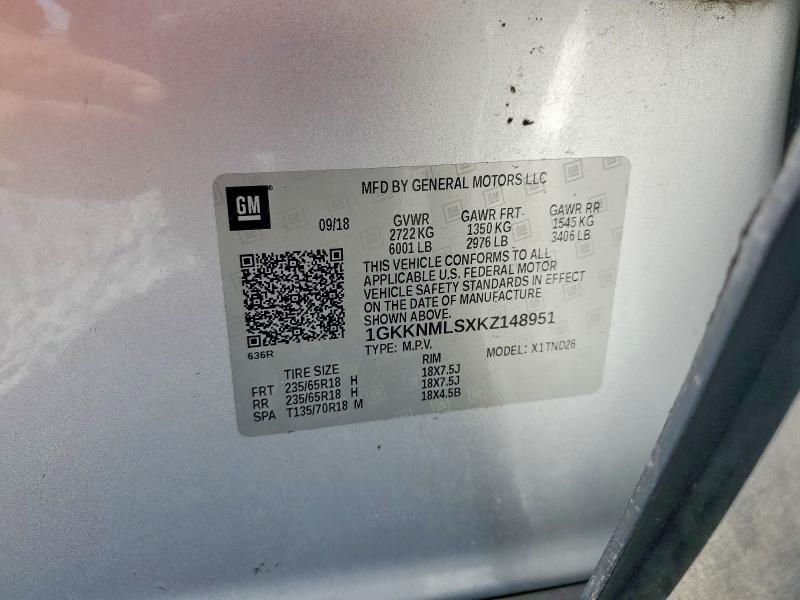 64954936 :رقم المزاد ، 1GKKNMLSXKZ148951 vin ، 2019 Gmc Acadia مزاد بيع