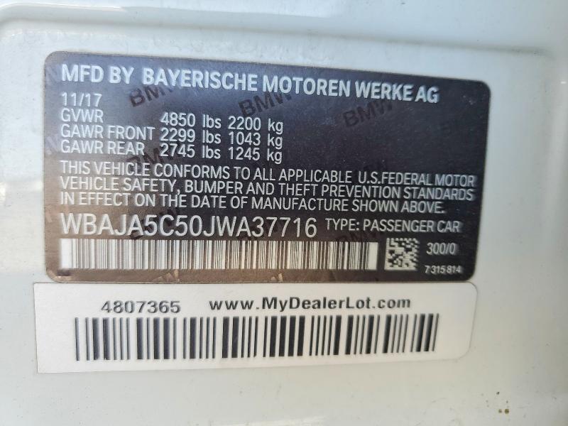 Aukcja sprzedaży 2018 Bmw 530, vin: WBAJA5C50JWA37716, numer aukcji: 65944436