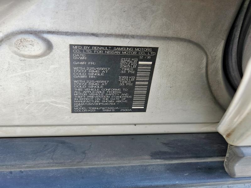 65672886 :رقم المزاد ، KNMAT2MV3HP536764 vin ، 2017 Nissan Rogue مزاد بيع