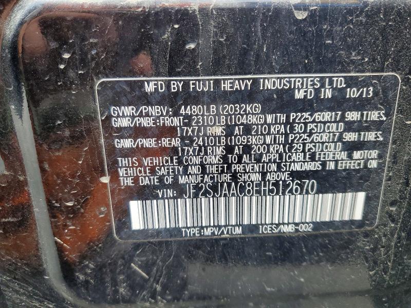 2014 Subaru Forester მანქანა იყიდება აუქციონზე, vin: JF2SJAAC8EH512670, აუქციონის ნომერი: 64413446