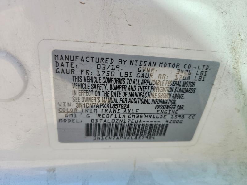 Auction sale of the 2019 Nissan Versa, vin: 3N1CN7APXKL857924, lot number: 65923226