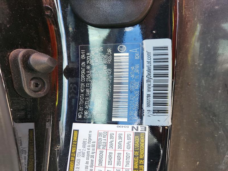 64154116 :رقم المزاد ، JTHFE2C27C2507408 vin ، 2012 Lexus Is مزاد بيع