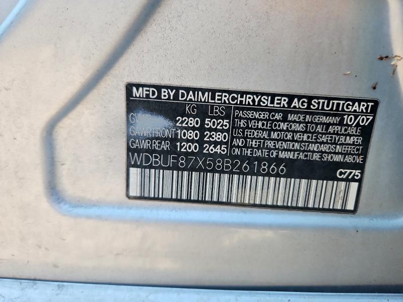 66663806 :رقم المزاد ، WDBUF87X58B261866 vin ، 2008 Mercedes-benz E مزاد بيع