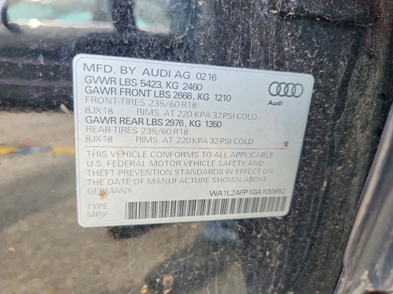 Продаж на аукціоні авто 2016 Audi Q5, vin: WA1L2AFP1GA100852, номер лоту: 63604126