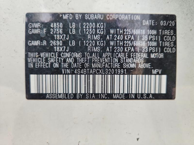 67028936 :رقم المزاد ، 4S4BTAPCXL3201991 vin ، 2020 Subaru Outback مزاد بيع