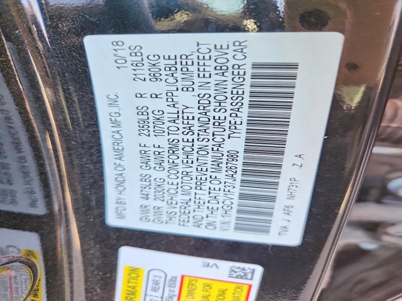 Aukcja sprzedaży 2018 Honda Accord, vin: 1HGCV1F37JA267980, numer aukcji: 63786736