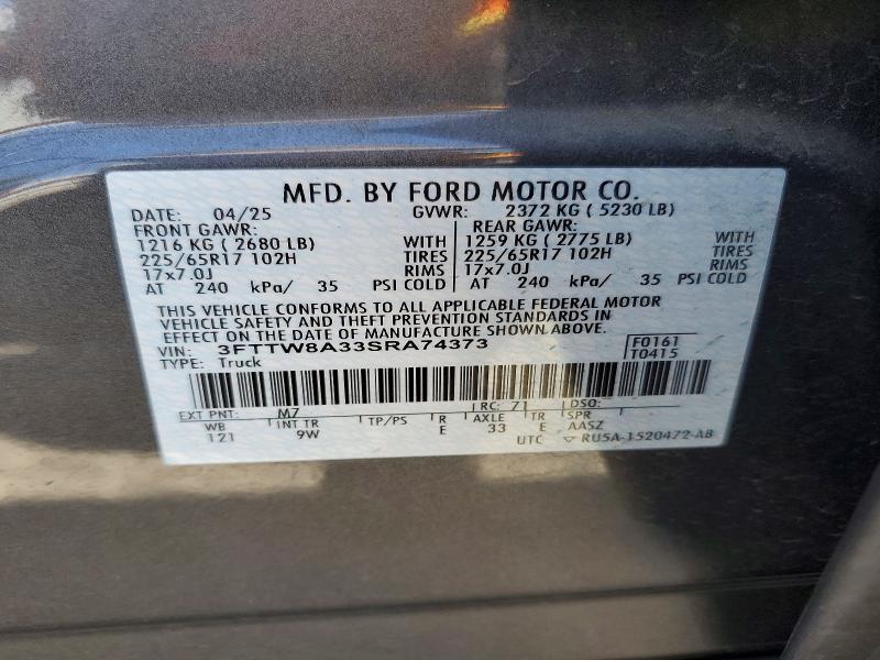 65919836 :رقم المزاد ، 3FTTW8A33SRA74373 vin ، 2025 Ford Maverick مزاد بيع