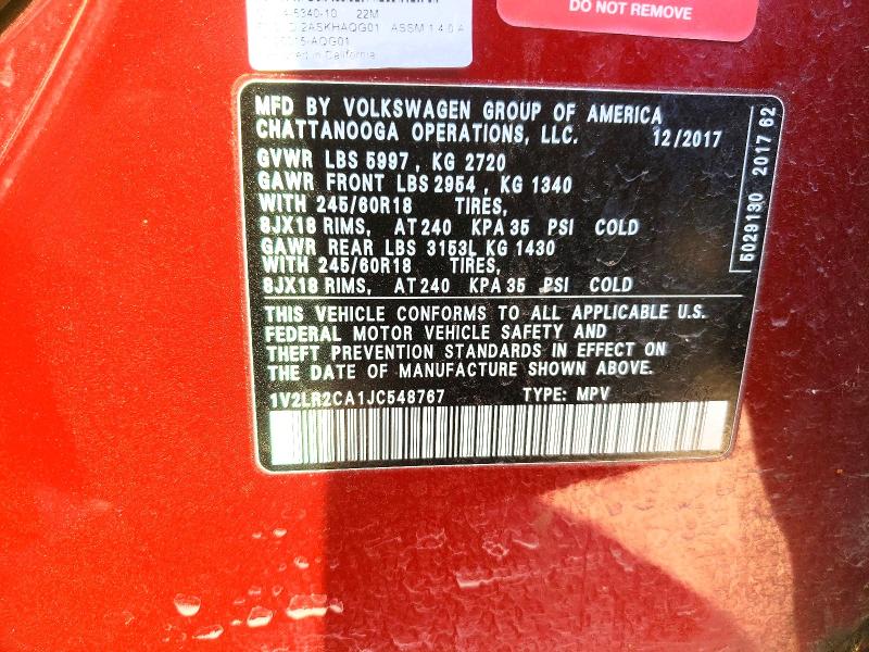 Продаж на аукціоні авто 2018 Volkswagen Atlas, vin: 1V2LR2CA1JC548767, номер лоту: 66276556