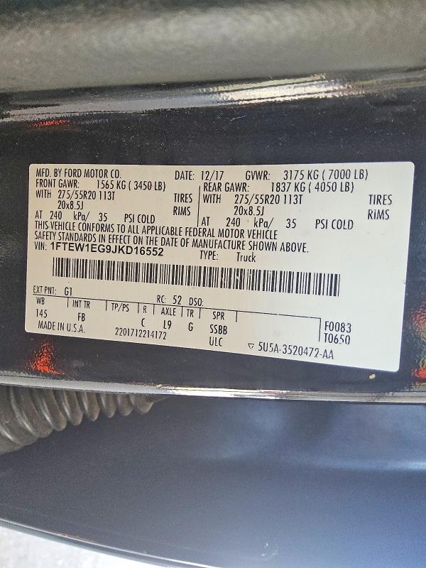 Aukcja sprzedaży 2018 Ford F150, vin: 1FTEW1EG9JKD16552, numer aukcji: 66913916