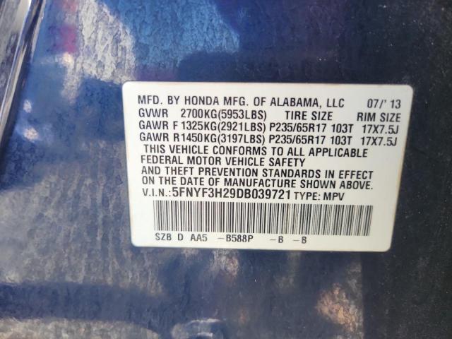 2013 Honda Pilot მანქანა იყიდება აუქციონზე, vin: 5FNYF3H29DB039721, აუქციონის ნომერი: 66296586