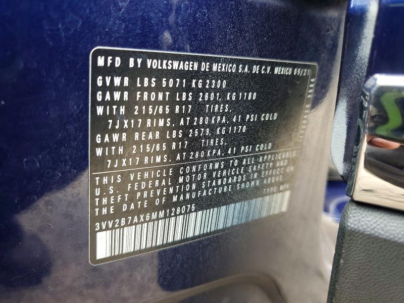 Aukcja sprzedaży 2021 Volkswagen Tiguan, vin: 3VV2B7AX6MM128075, numer aukcji: 63951256