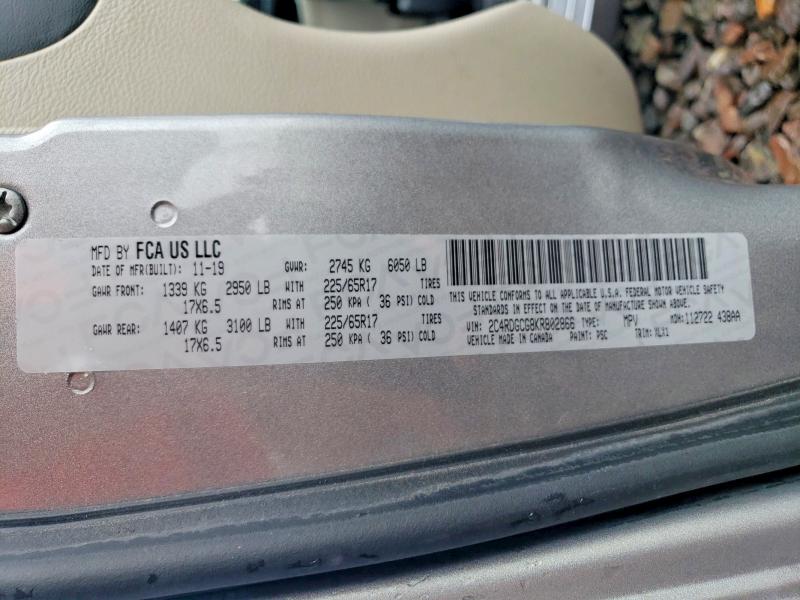 65106766 :رقم المزاد ، 2C4RDGCG8KR802866 vin ، 2019 Dodge Grand Caravan مزاد بيع