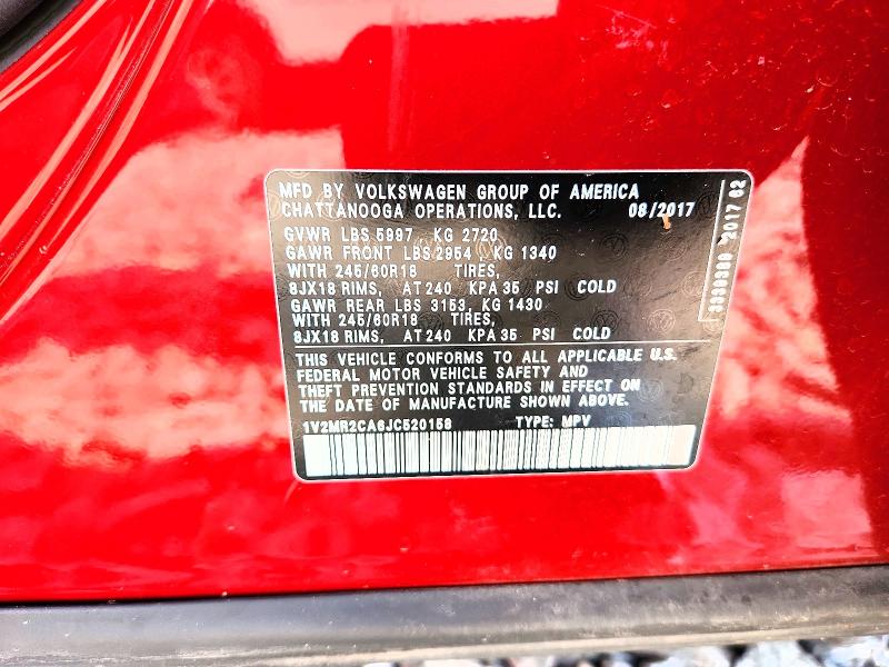 2018 Volkswagen Atlas მანქანა იყიდება აუქციონზე, vin: 1V2MR2CA6JC520158, აუქციონის ნომერი: 63795986