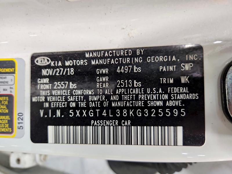 65523766 :رقم المزاد ، 5XXGT4L38KG325595 vin ، 2019 Kia Optima مزاد بيع