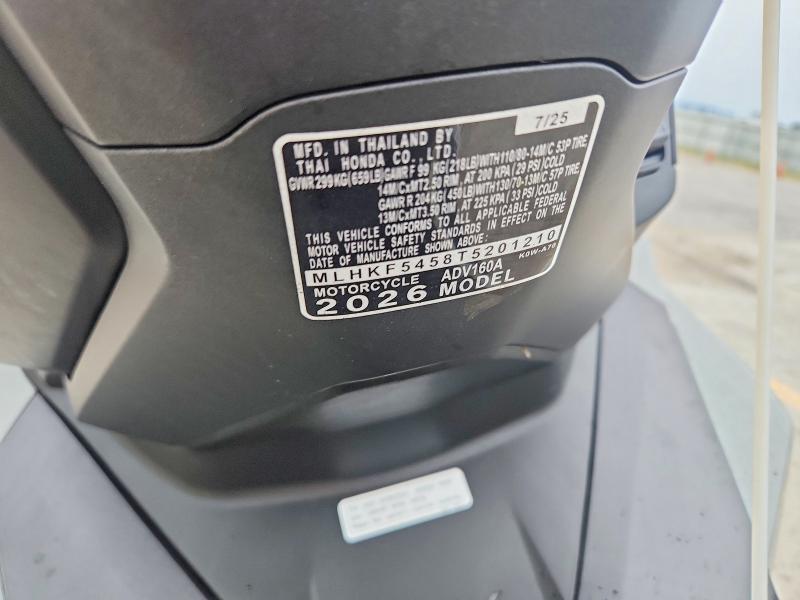 2026 Honda Adv160 მანქანა იყიდება აუქციონზე, vin: MLHKF5458T5201210, აუქციონის ნომერი: 65614356