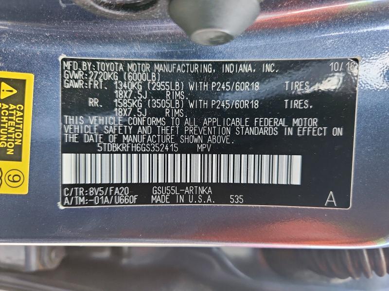 65638756 :رقم المزاد ، 5TDBKRFH6GS352415 vin ، 2016 Toyota Highlander مزاد بيع
