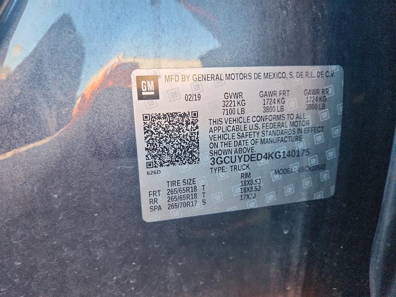 Продажа на аукционе авто 2019 Chevrolet Silverado, vin: 3GCUYDED4KG140175, номер лота: 65203666