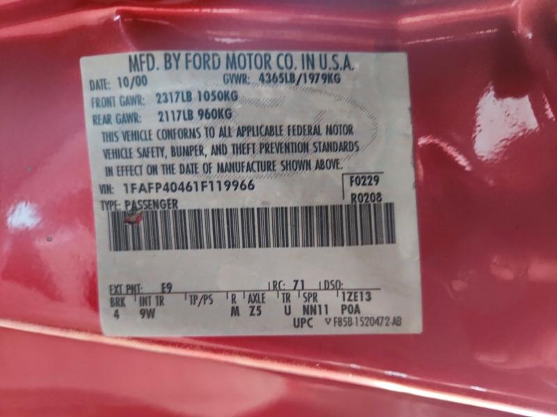 2001 Ford Mustang მანქანა იყიდება აუქციონზე, vin: 1FAFP40461F119966, აუქციონის ნომერი: 64332606