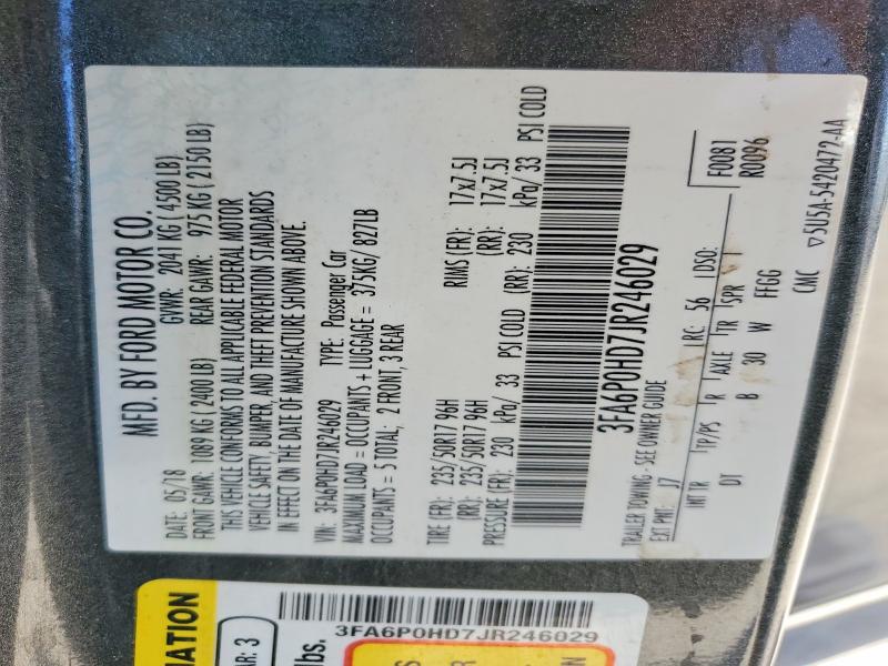 2018 Ford Fusion მანქანა იყიდება აუქციონზე, vin: 3FA6P0HD7JR246029, აუქციონის ნომერი: 65723726