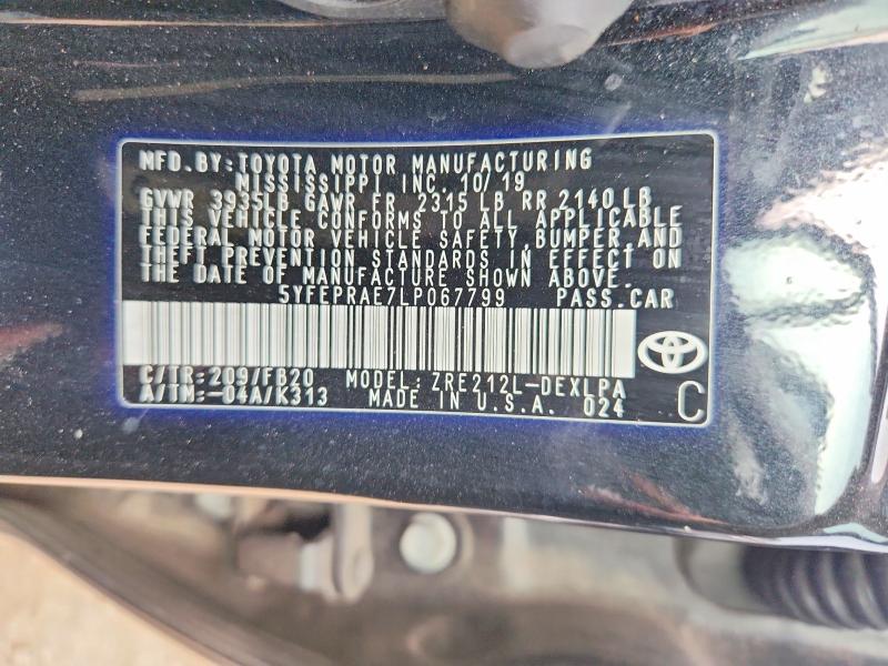 Aukcja sprzedaży 2020 Toyota Corolla, vin: 5YFEPRAE7LP067799, numer aukcji: 65861156