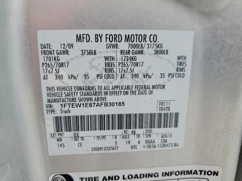 Продаж на аукціоні авто 2010 Ford F150, vin: 1FTEW1E87AFB30185, номер лоту: 62713576
